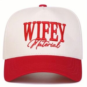 Wifey Material Trucker Hat Red White Embroidered Bride Bridal Bachelorette Cap